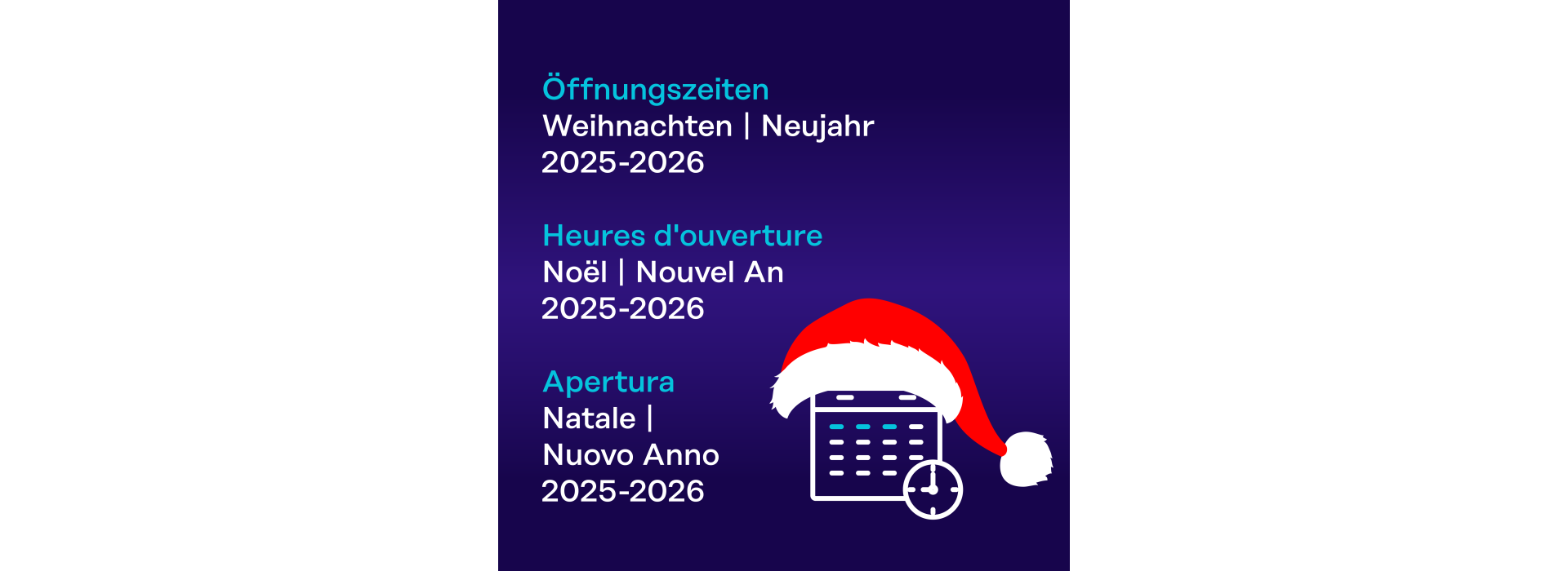 Öffnungszeiten Weihnachten | Neujahr 2025/2026