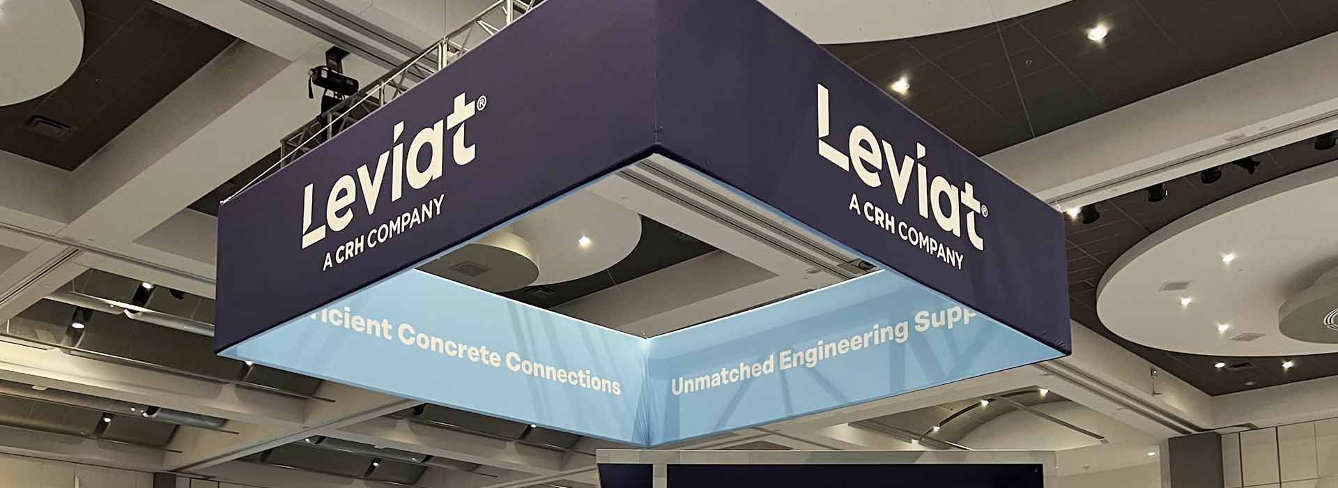 Photo of Leviat trade show overhead banner
